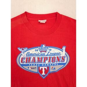 Texas Rangers 2010 Leage Champions Majestic Baseball T Shirt Mens Size L Red